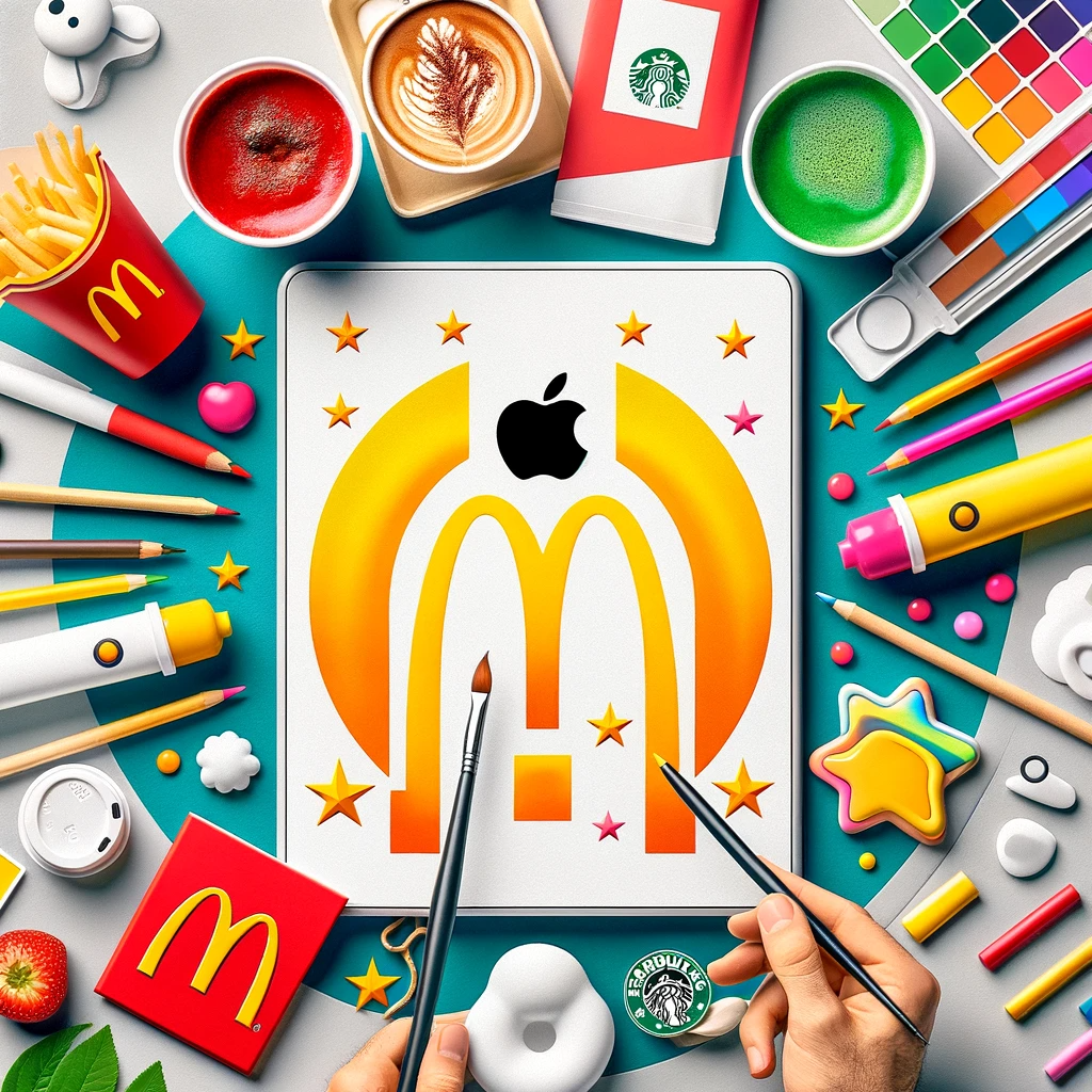 Representación de diseño gráfico, rebranding de mcdonald's, starbucks, airbnb y apple