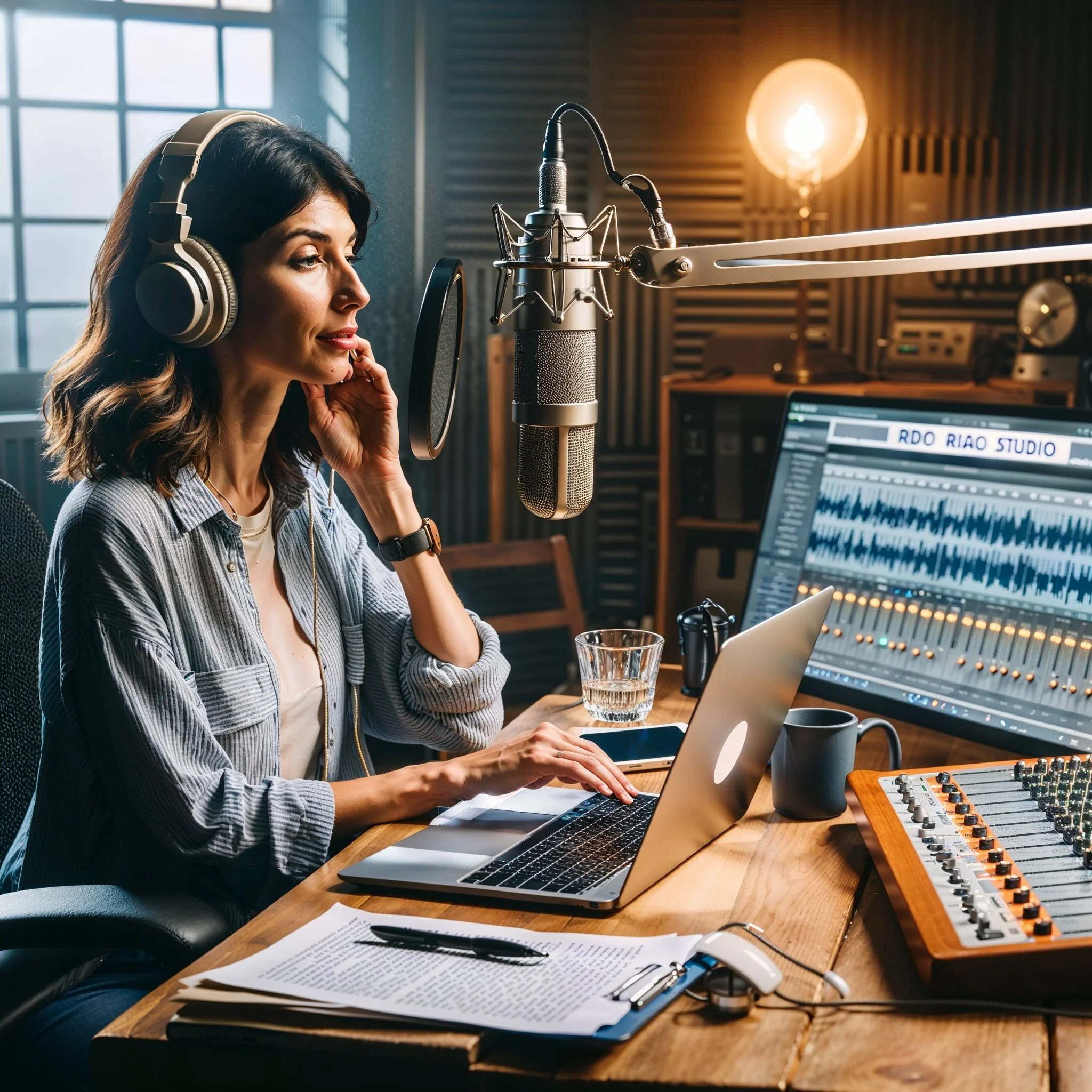 Radio en la era digital: Una mujer grabando un podcast