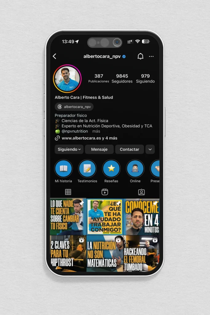 Perfil de Instagram de Alberto Cara por Kliché Marketing y Publicidad