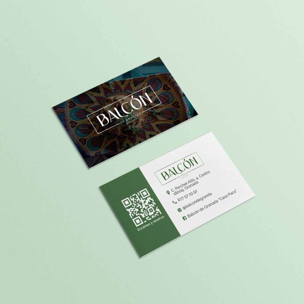 Rebranding del Balcón de Granada aplicado a sus tarjetas de contacto por Kliché Marketing y Publicidad