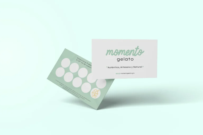 Branding aplicado a las tarjetas de contacto de Momento Gelato por Kliché Marketing y Publicidad