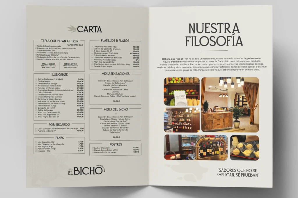 Díptico de El Bicho que Picó al Tren desarrolla por Kliché Marketing y Publicidad