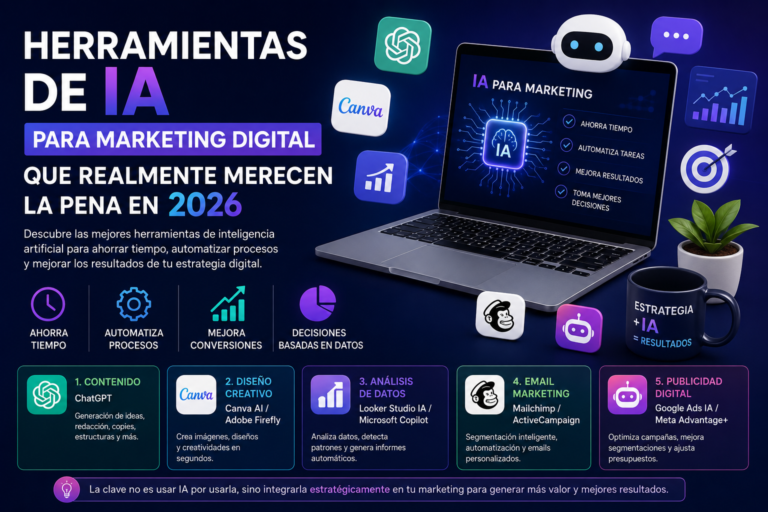 herramientas IA marketing digital para automatizar procesos y mejorar resultados en 2026