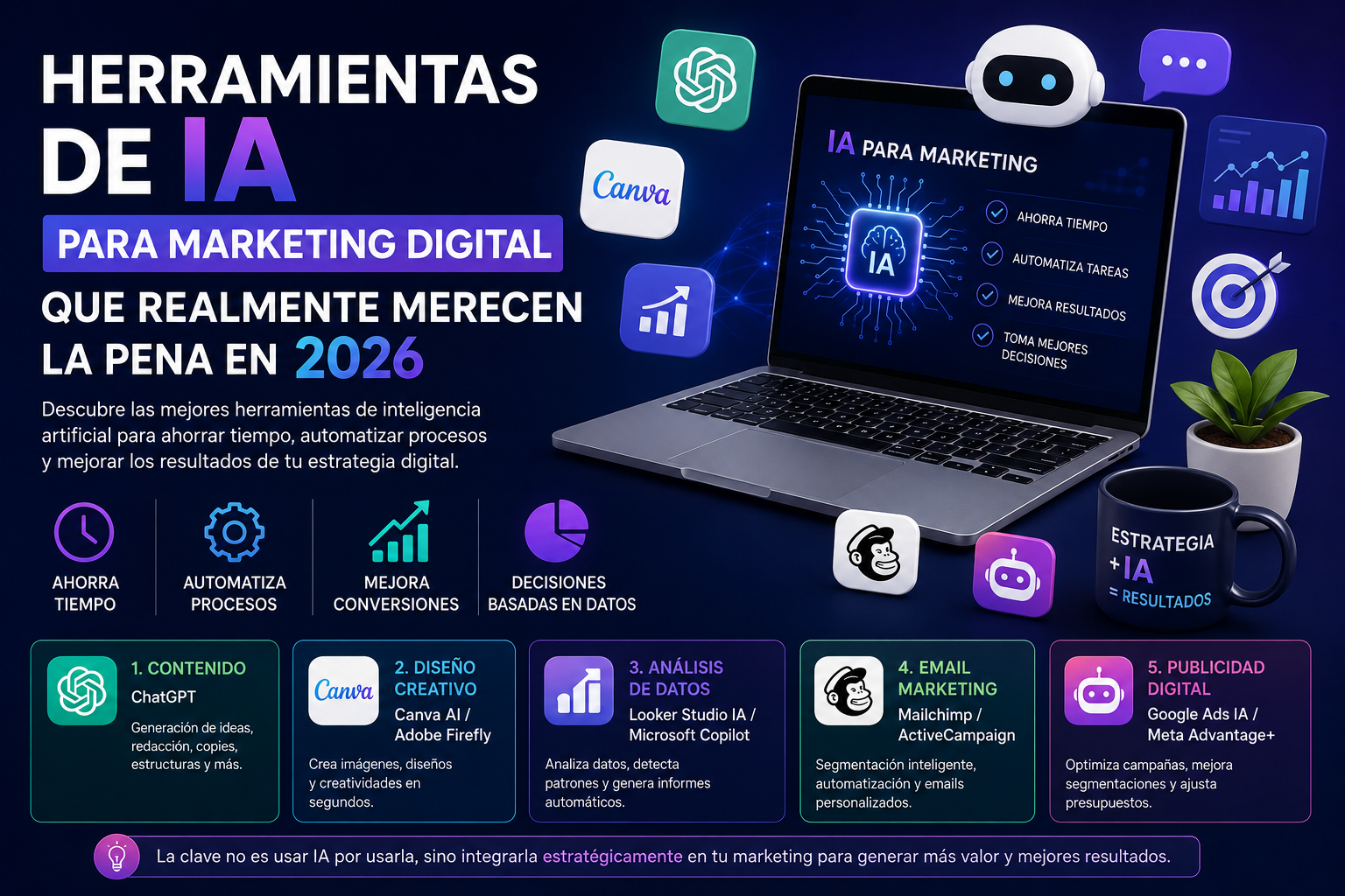 herramientas IA marketing digital para automatizar procesos y mejorar resultados en 2026