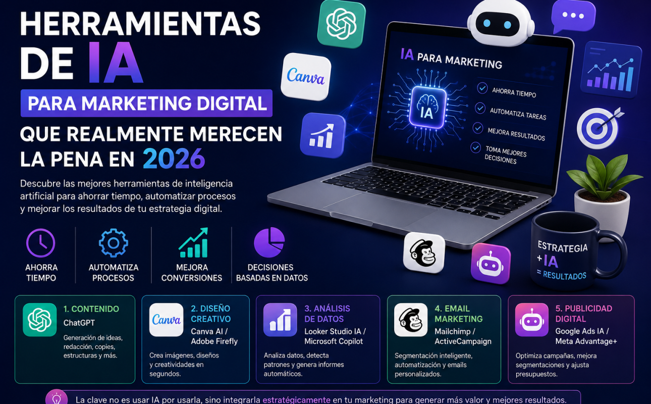 herramientas IA marketing digital para automatizar procesos y mejorar resultados en 2026