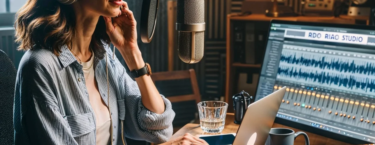 Radio en la era digital: Una mujer grabando un podcast